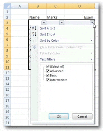 spreadsheets filtering range of cells