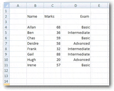 spreadsheets filtering