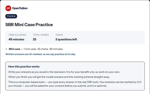 Mini case practice: the time allowed, the marks and how the practice works